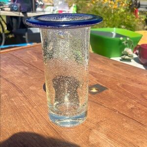 Clear Vase with Deep Blue Rim